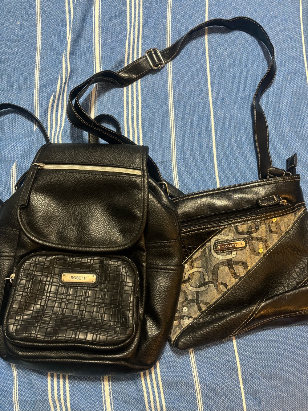 Rosetti Black Leatherette Backpack and Snake-Accent Crossbody